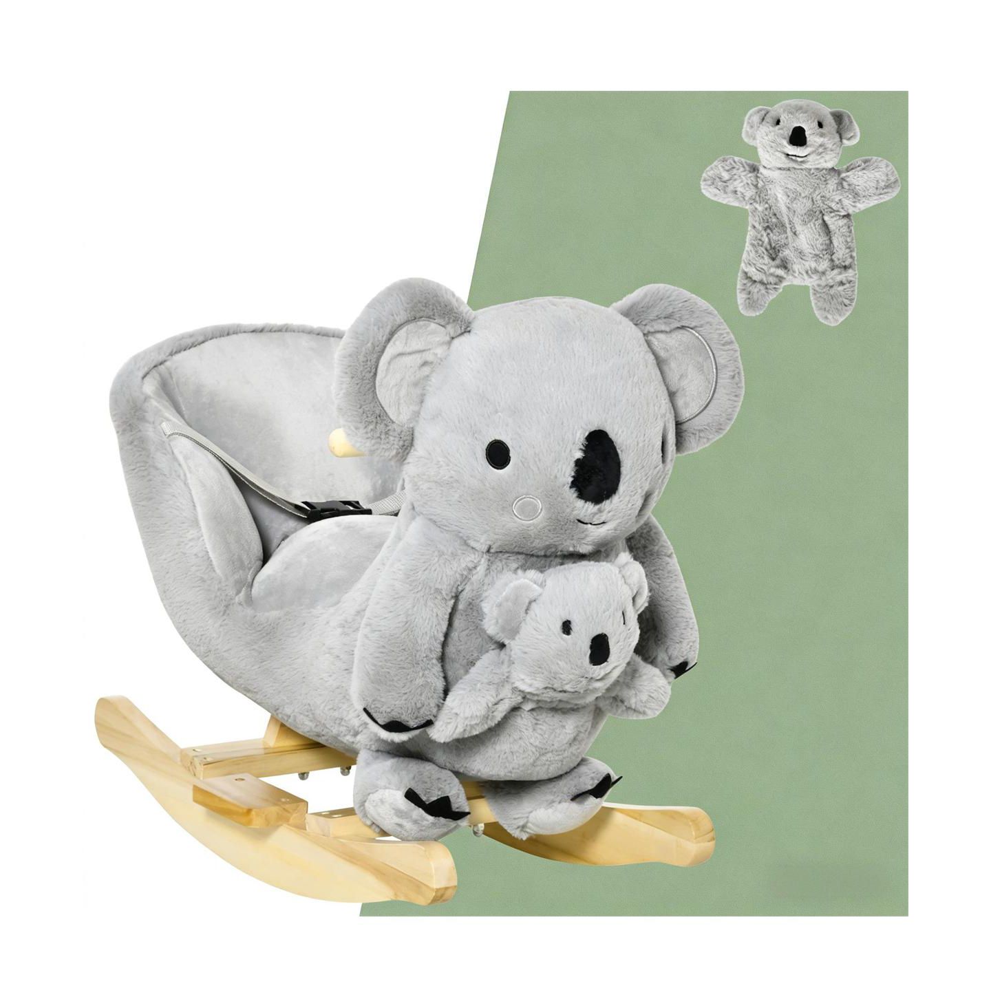 Детская мягкая игрушка YOBTOP Koala-shaped Rocker - Kids Rocking Horse with Realistic Sounds, Soft Plush Body, Sturdy Metal Frame, Balance Development, цвет: Серый — фото 1