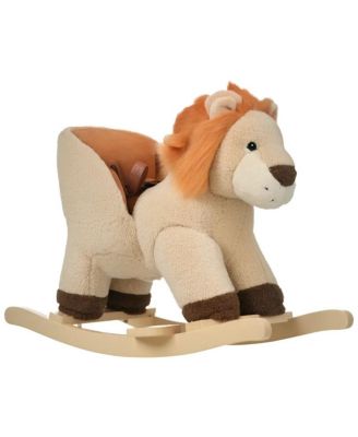 Lion Wooden Plush Rocking Horse with Roaring Sound, Ages 3-4
