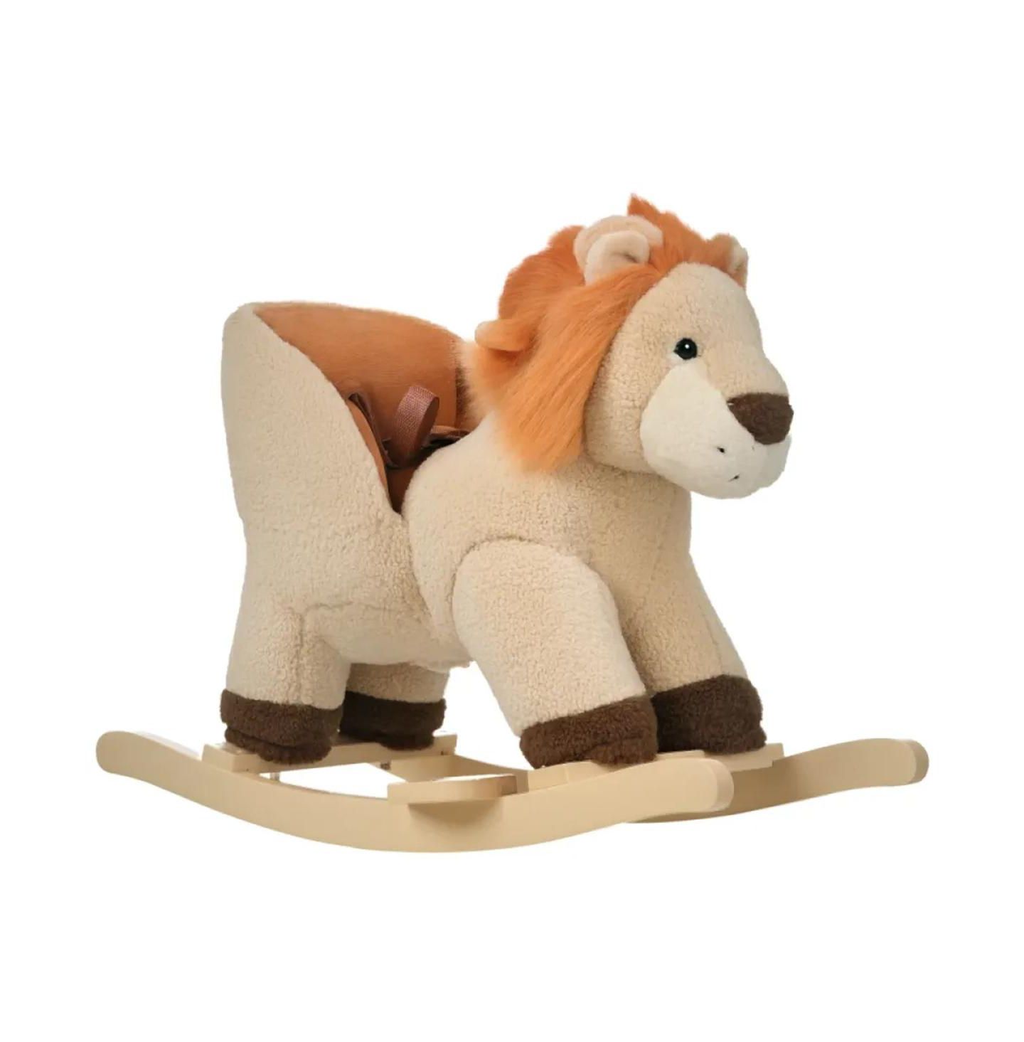 Детская мягкая игрушка YOBTOP Lion Wooden Plush Rocking Horse with Roaring Sound, Ages 3-4, цвет: Коричневый — фото 1