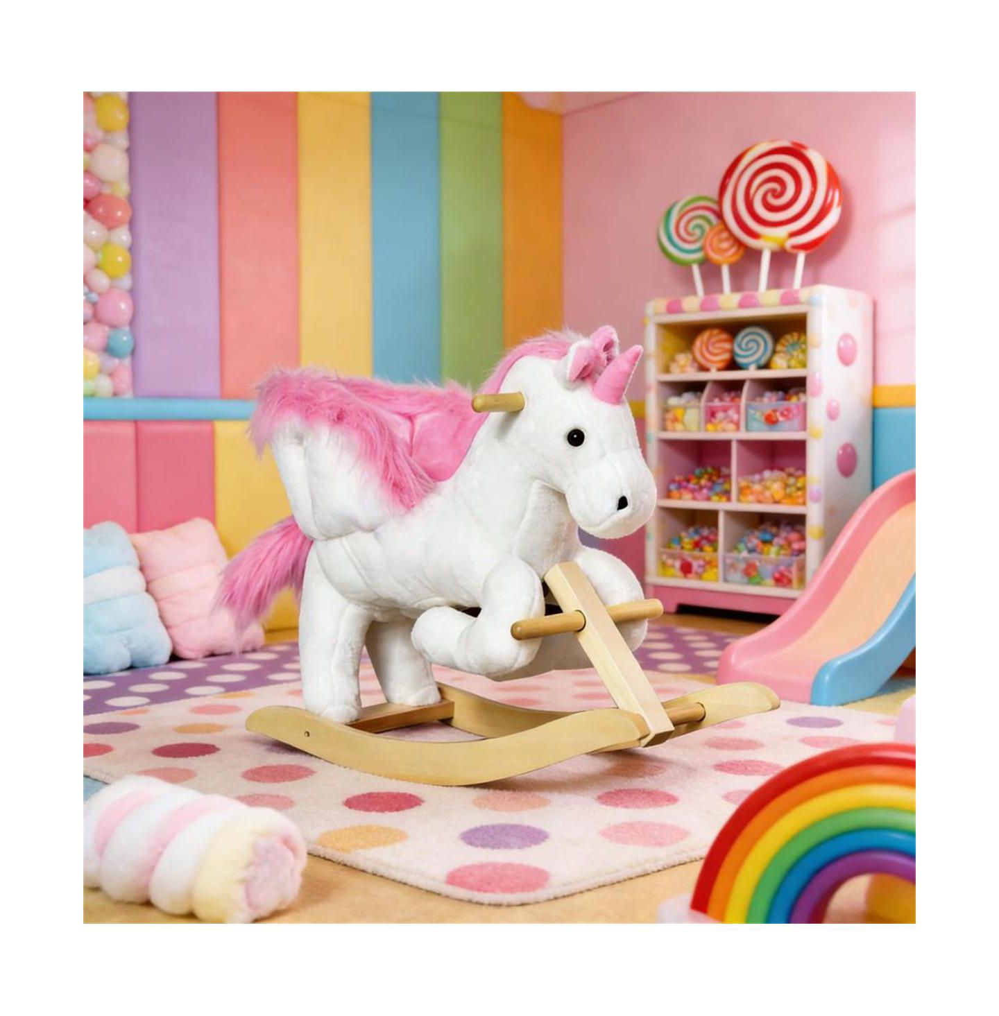 Детская мягкая игрушка YOBTOP Plush Swan Rocking Horse - Wooden Plush Ride-on Toy with Lullaby Song, Easy-Grip Handles and Footrests, Reinforced Steel Frame, цвет: Розовый — фото 2