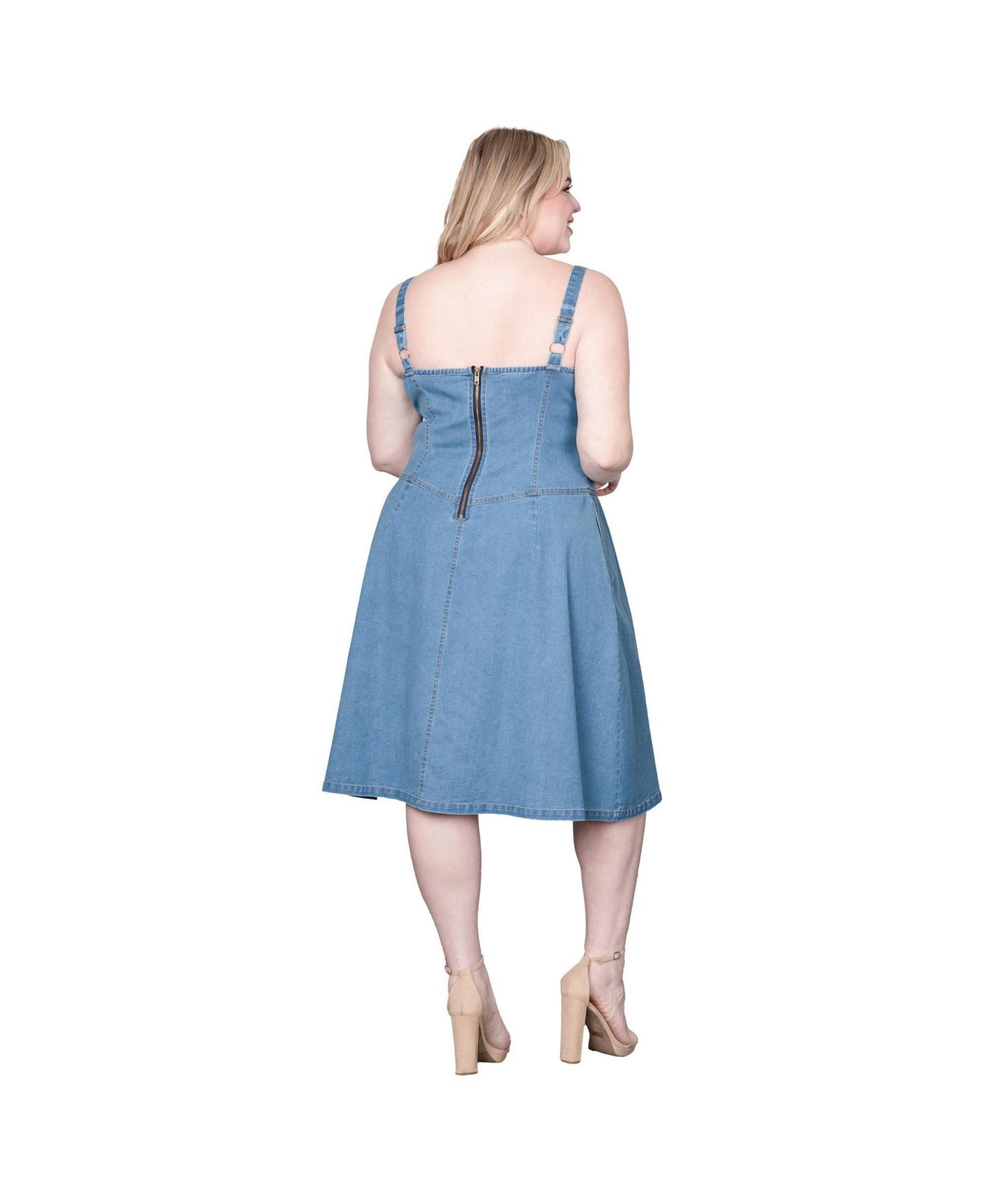 Женское платье Standards & Practices Denim Square Neck Sleeveless Midi, цвет: Синий — фото 2