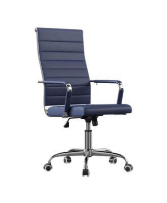 Ergonomic Office Desk Chair, 1 Piece Set Executive Ribbed Mid-Back PU Leather Conference Room Chair Adjustable Swivel Chair with Arms