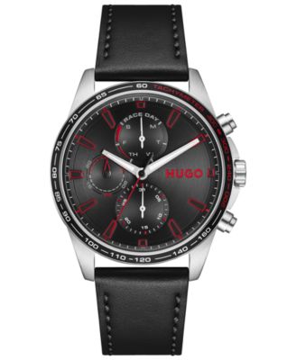 Men's Drift Quartz Multi Black Calfskin Leather Watch 43mm