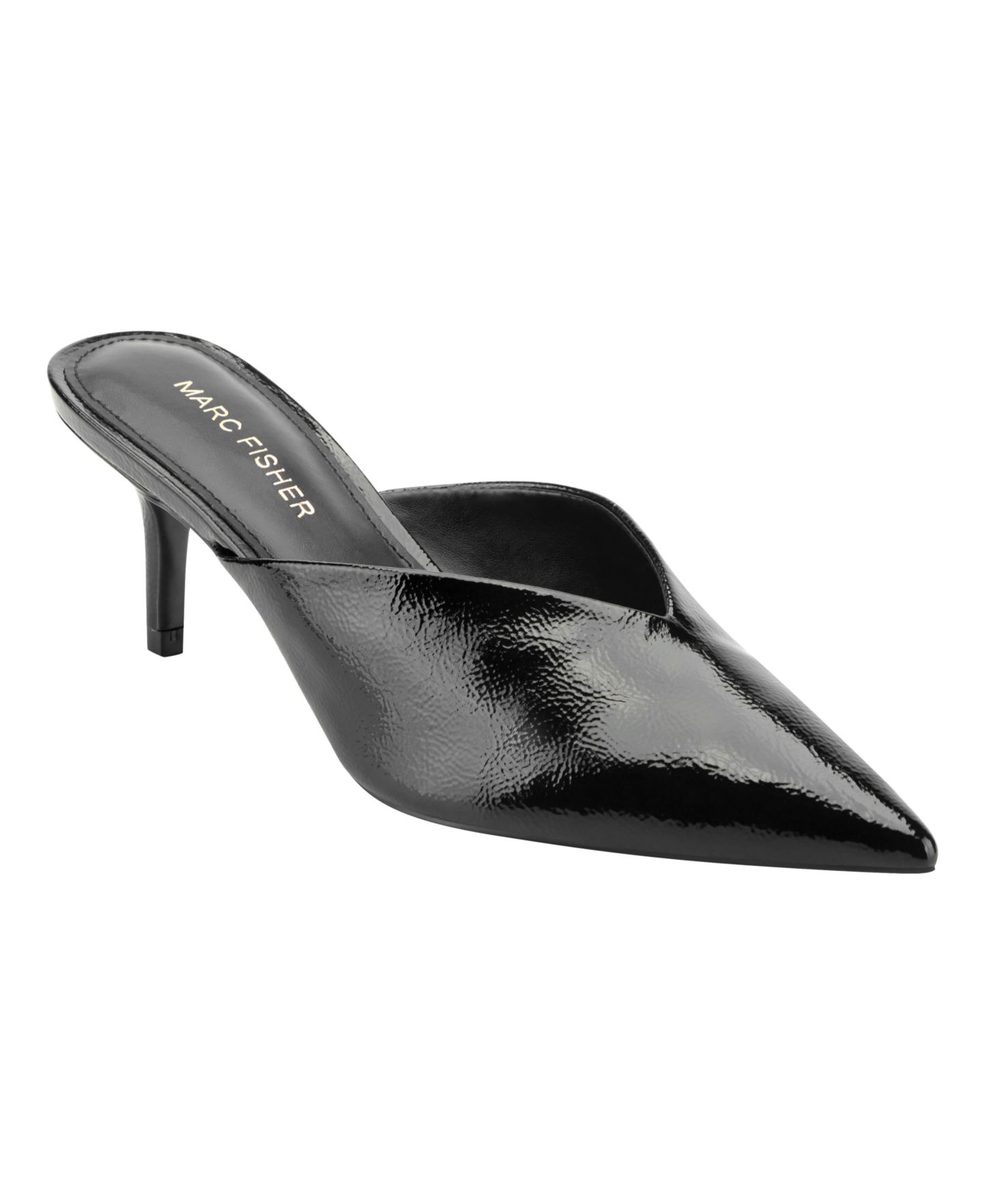 Женские сабо Marc Fisher Aprile Sweatheart Top Line Dress Mules, цвет: Чёрный лаковый — фото 1