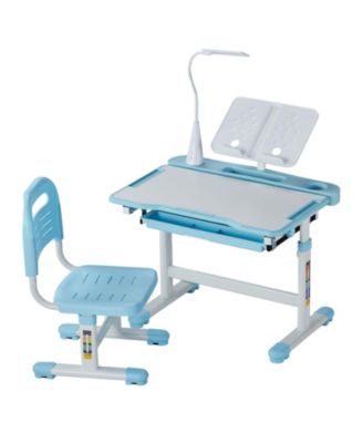 Adjustable Height Kids Study Desk and Chair Set with Table Lamp and 0-40degree(s) Tilted Desktop