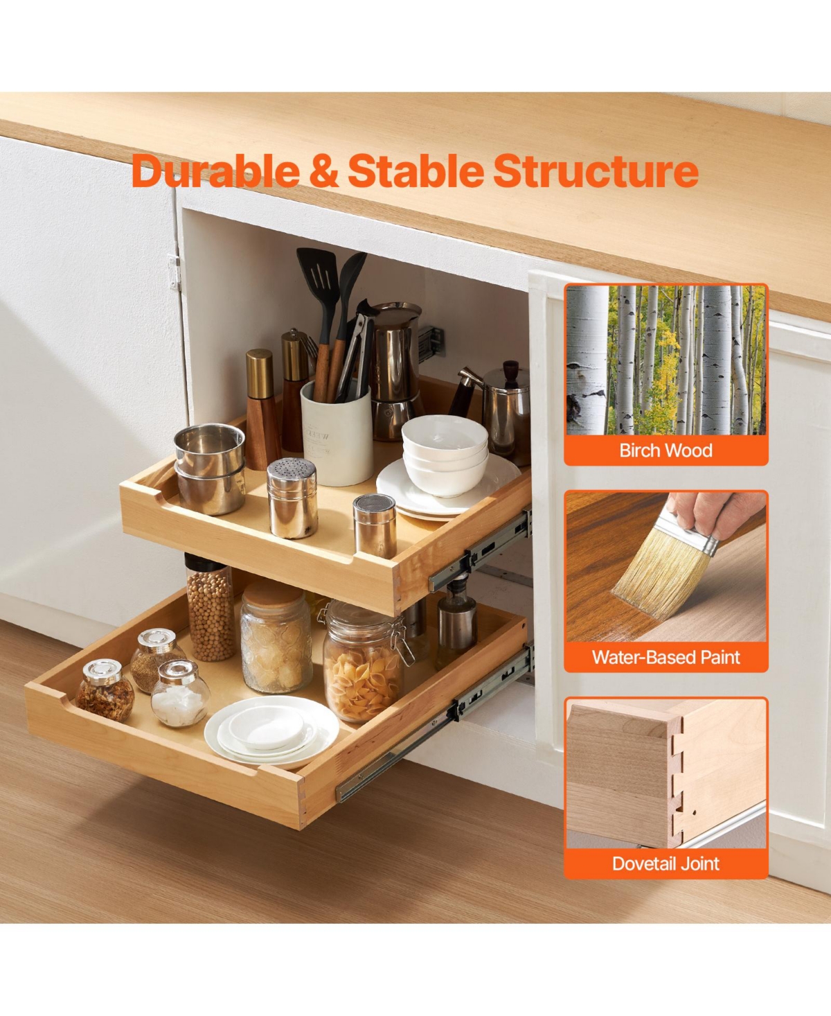 Sugift 2-Tier Pull Out Cabinet Organizer D Soft Close Sliding Wood Drawer
