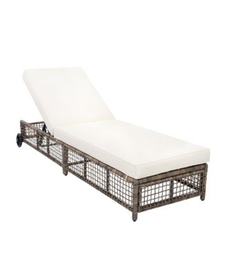 Outdoor Rattan Chaise Lounge Chair with Cushion and Wheels
