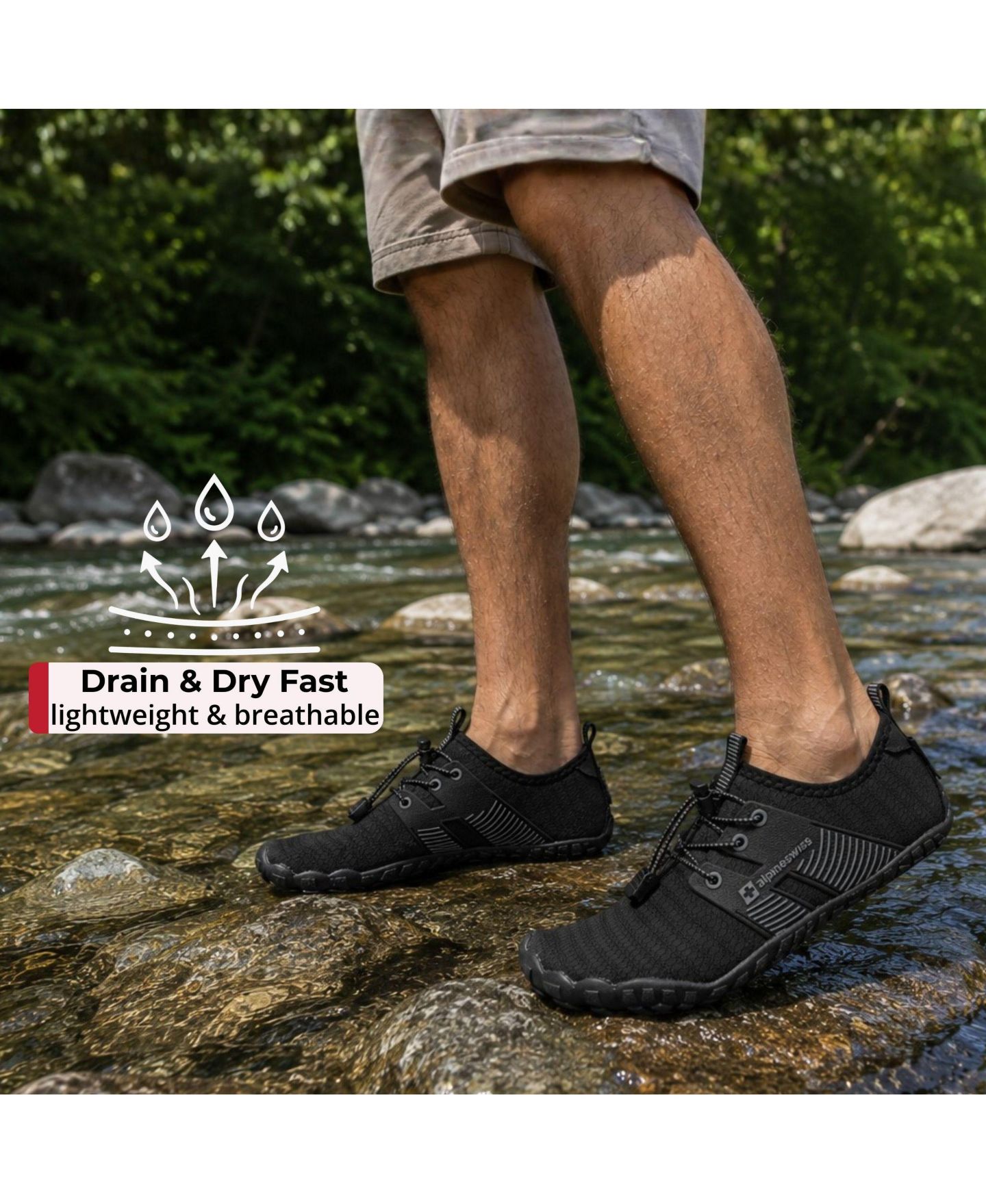 Мужские кроссовки Alpine Swiss Quick-Dry Water Shoes Non-Slip Lightweight Beach Barefoot, цвет: Чёрный — фото 2