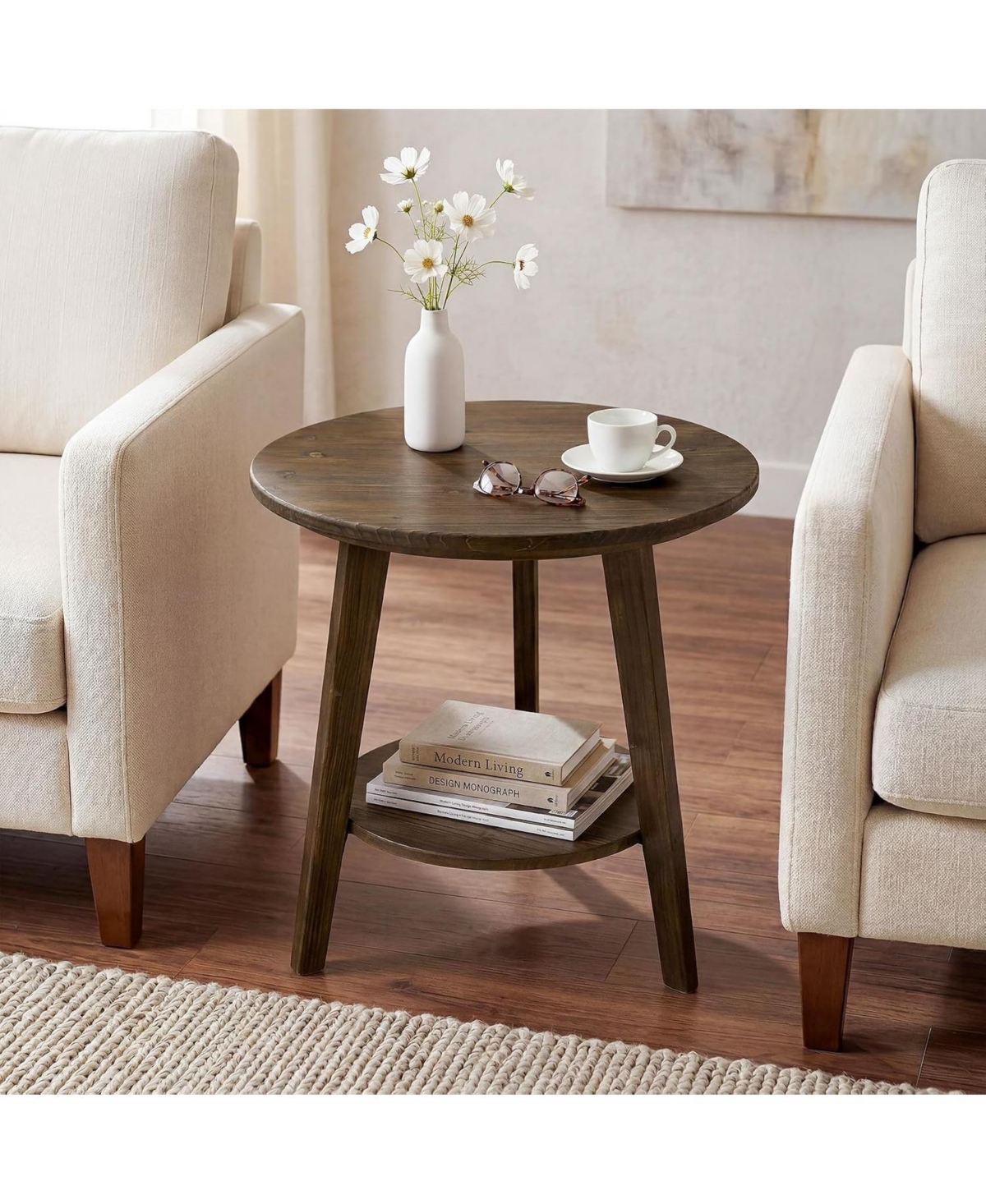 Tribesigns Round Side Table with Storage Shelf
