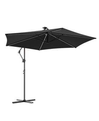 10 Feet Outdoor Patio Hanging Offset Cantilever Umbrella with Solar LED Lights with Cross Base
