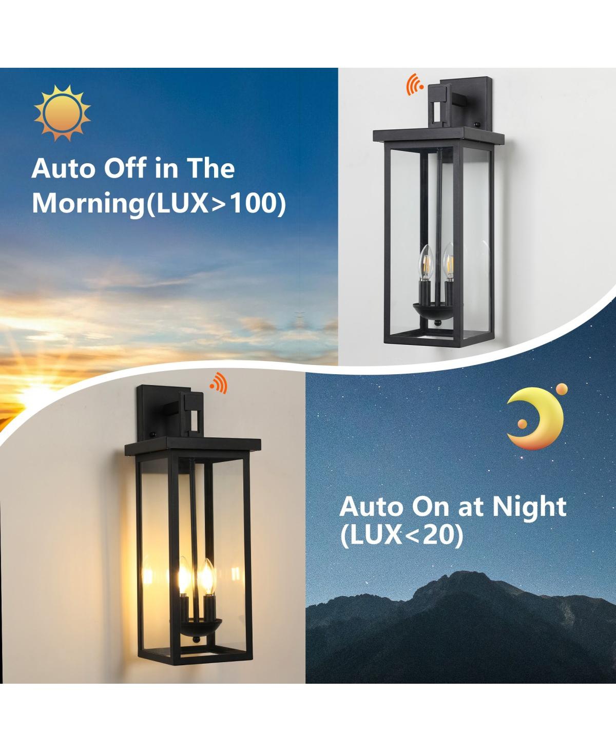Asagikoiai 22" Dusk to Dawn Outdoor Wall Lantern, 2-Light Aluminum Exterior Sconce
