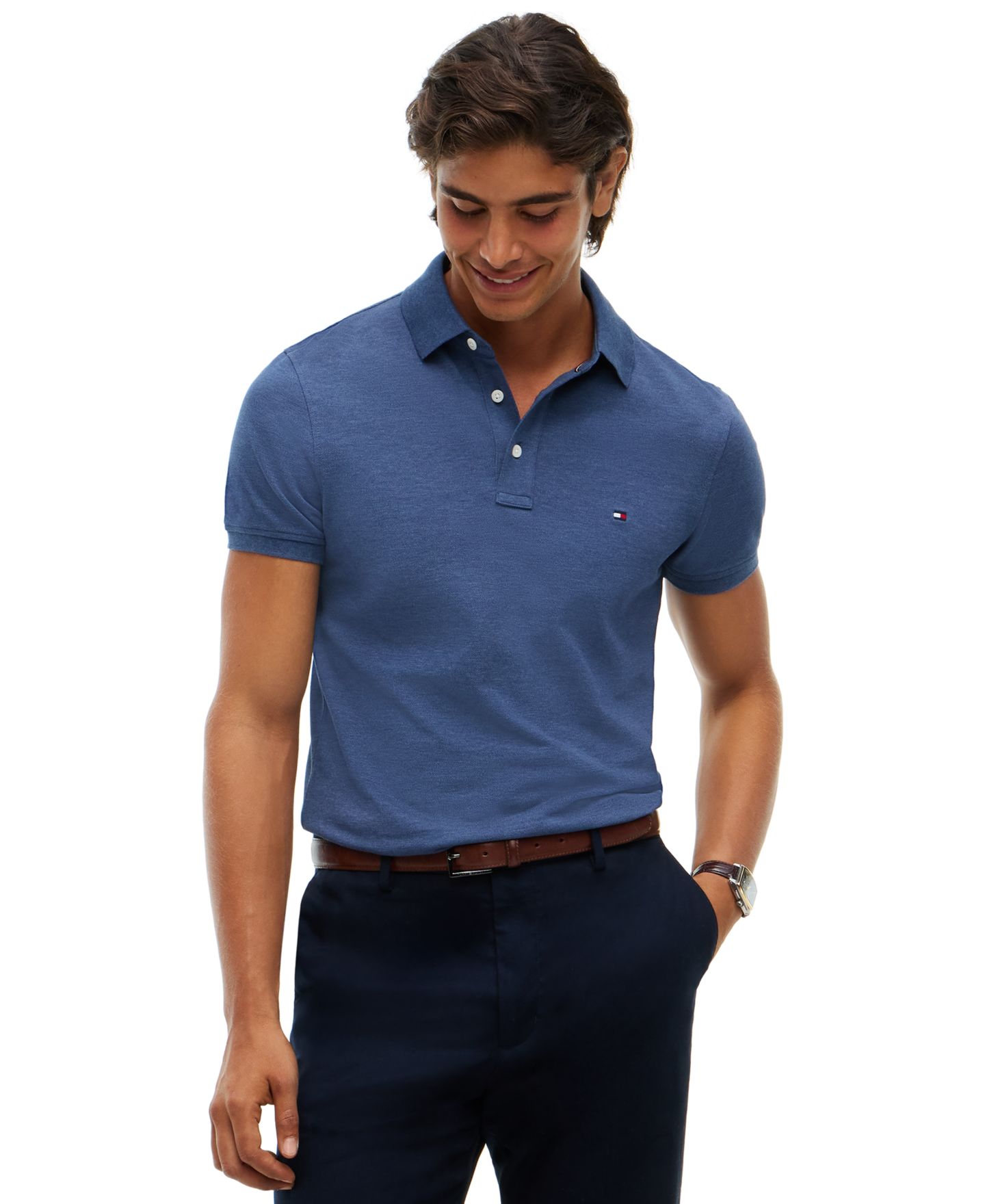 Мужское поло Tommy Hilfiger 1985 Slim-Fit Polo Shirt, цвет: Морской меланжевый — фото 1