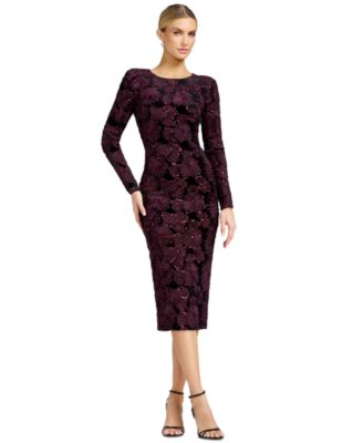 Women's Long-Sleeve Bodycon Floral-Print Midi Dress
