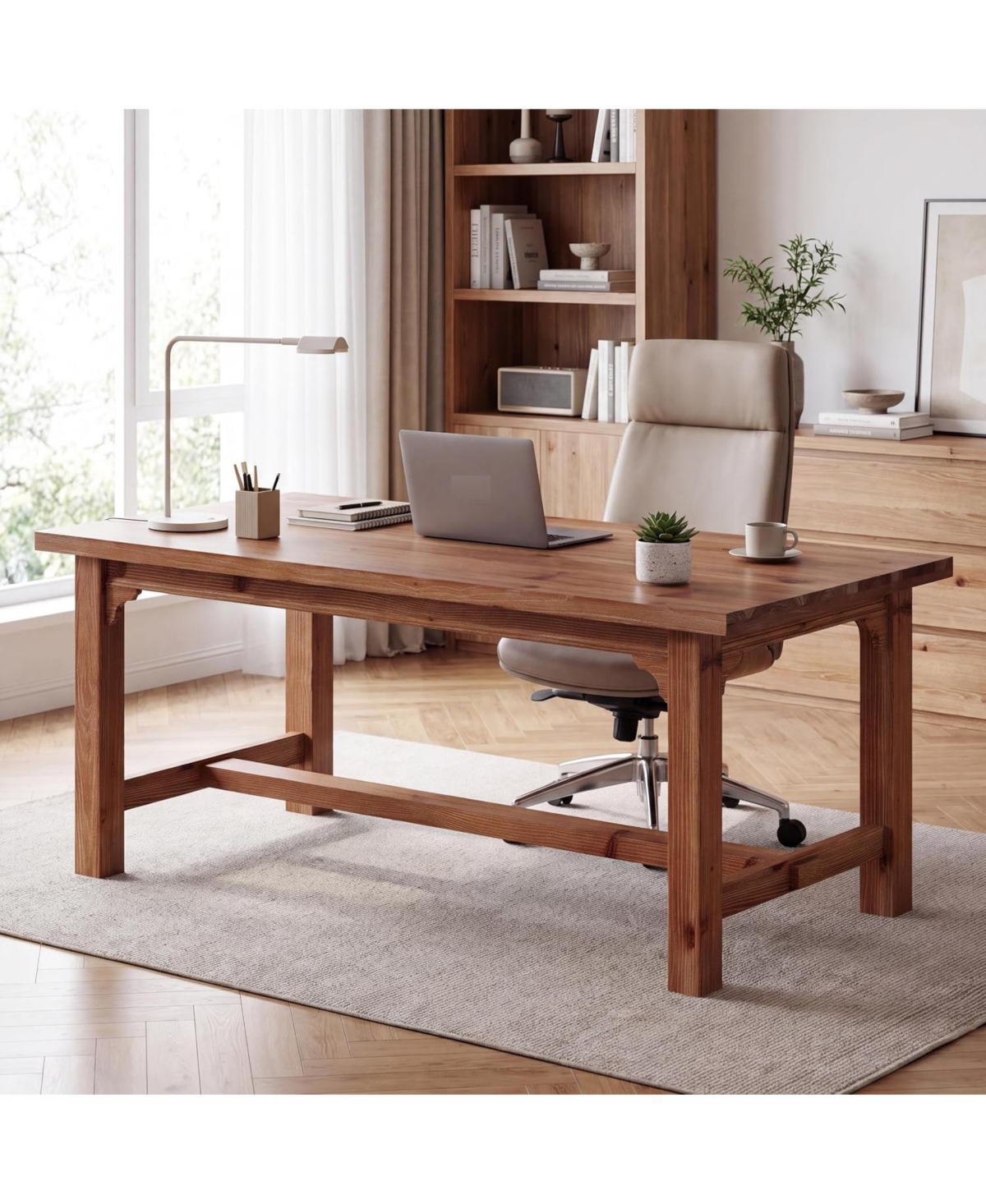 Tribesigns 63" Solid Wood Executive Desk with Foot Bar