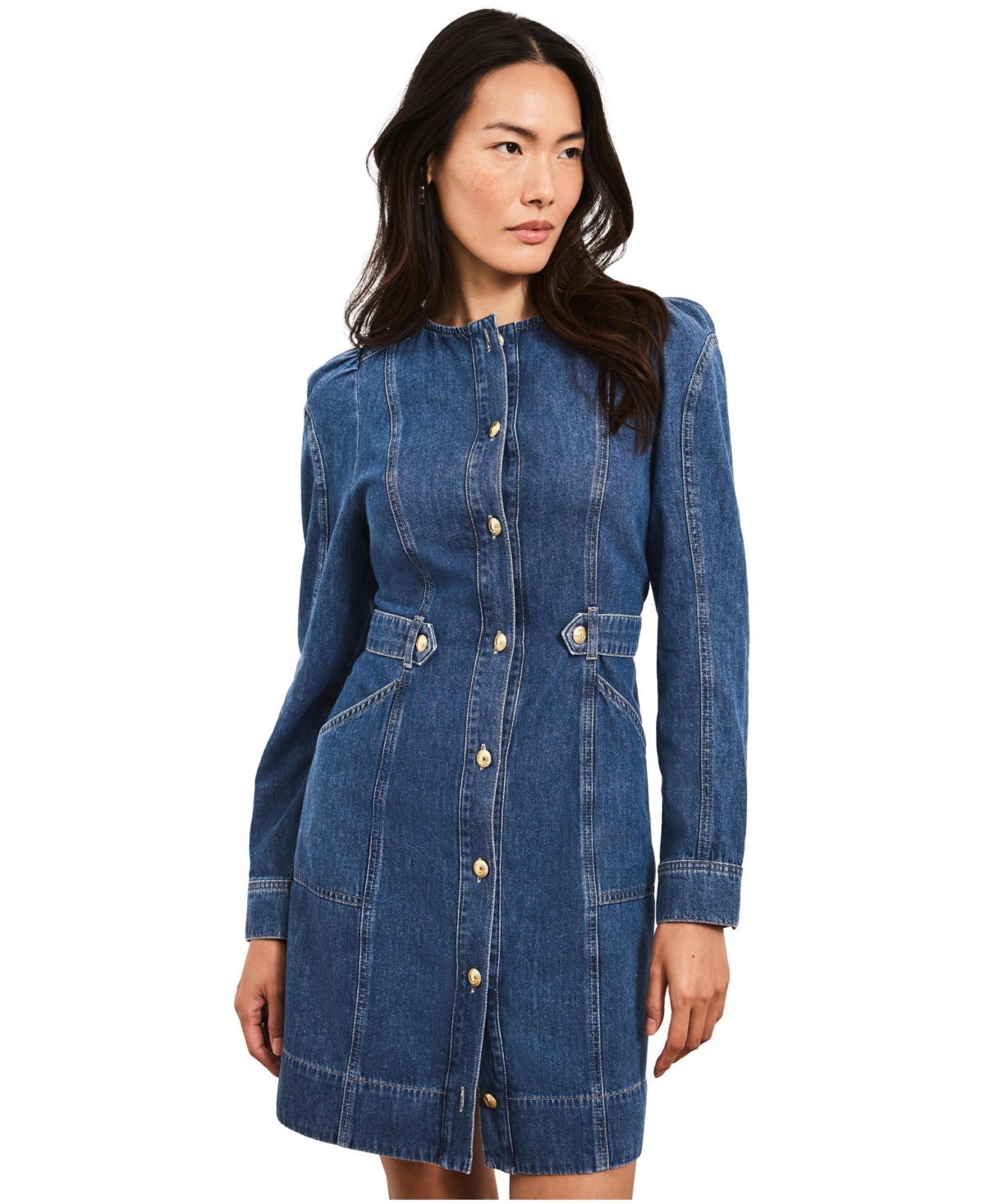 Mint Velvet Women's Denim Puff Sleeve Mini Dress
