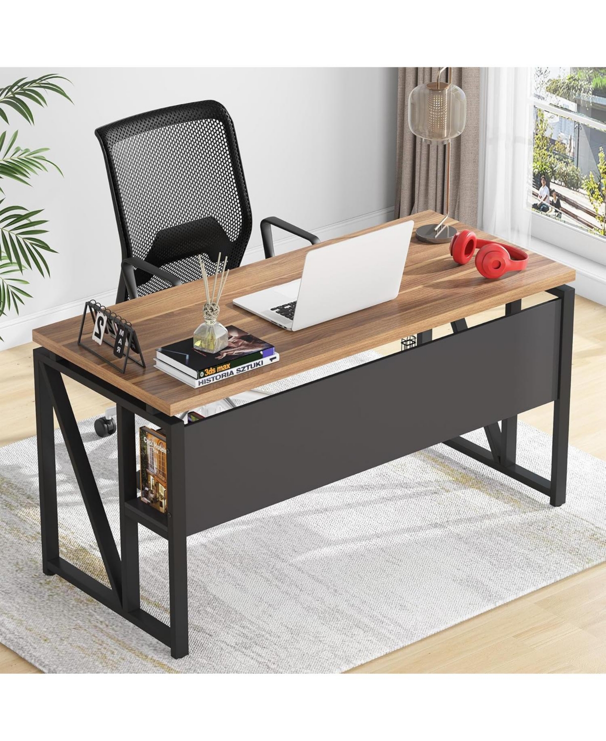 Tribesigns 55" L-Shaped Desk with Lockable File Cabinet