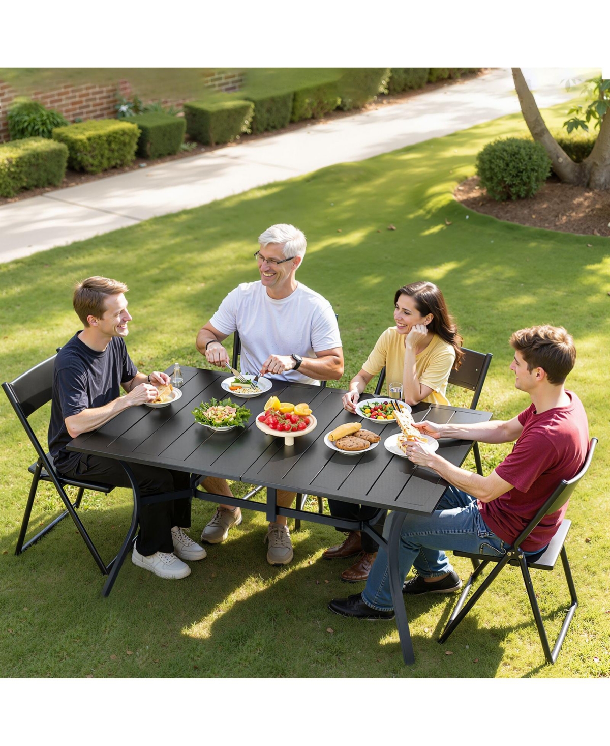 Slickblue 59in Backyard Bistro Table with Metal Frame and Umbrella Hole Outdoor Table