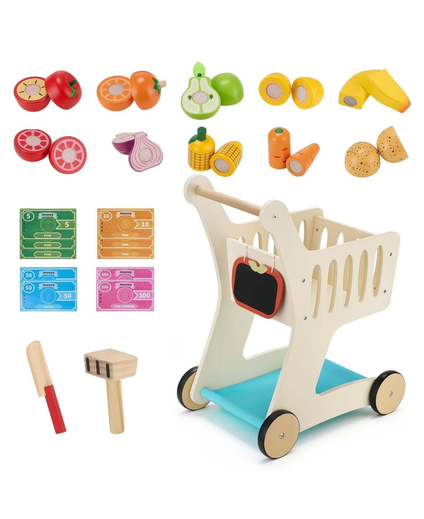 Детская игрушка SUGIFT Wooden Shopping Cart With Storage and Scanner, Ages 3+, цвет: Бежевый / Хаки — фото 9