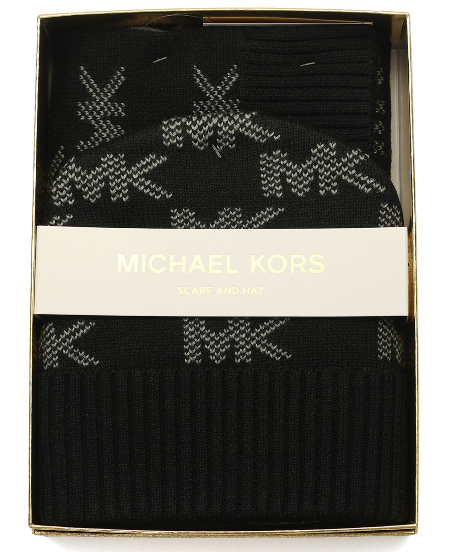 Женские комплекты Michael Kors Check Cuff Beanie and Scarf Set, цвет: Чёрный — фото 5