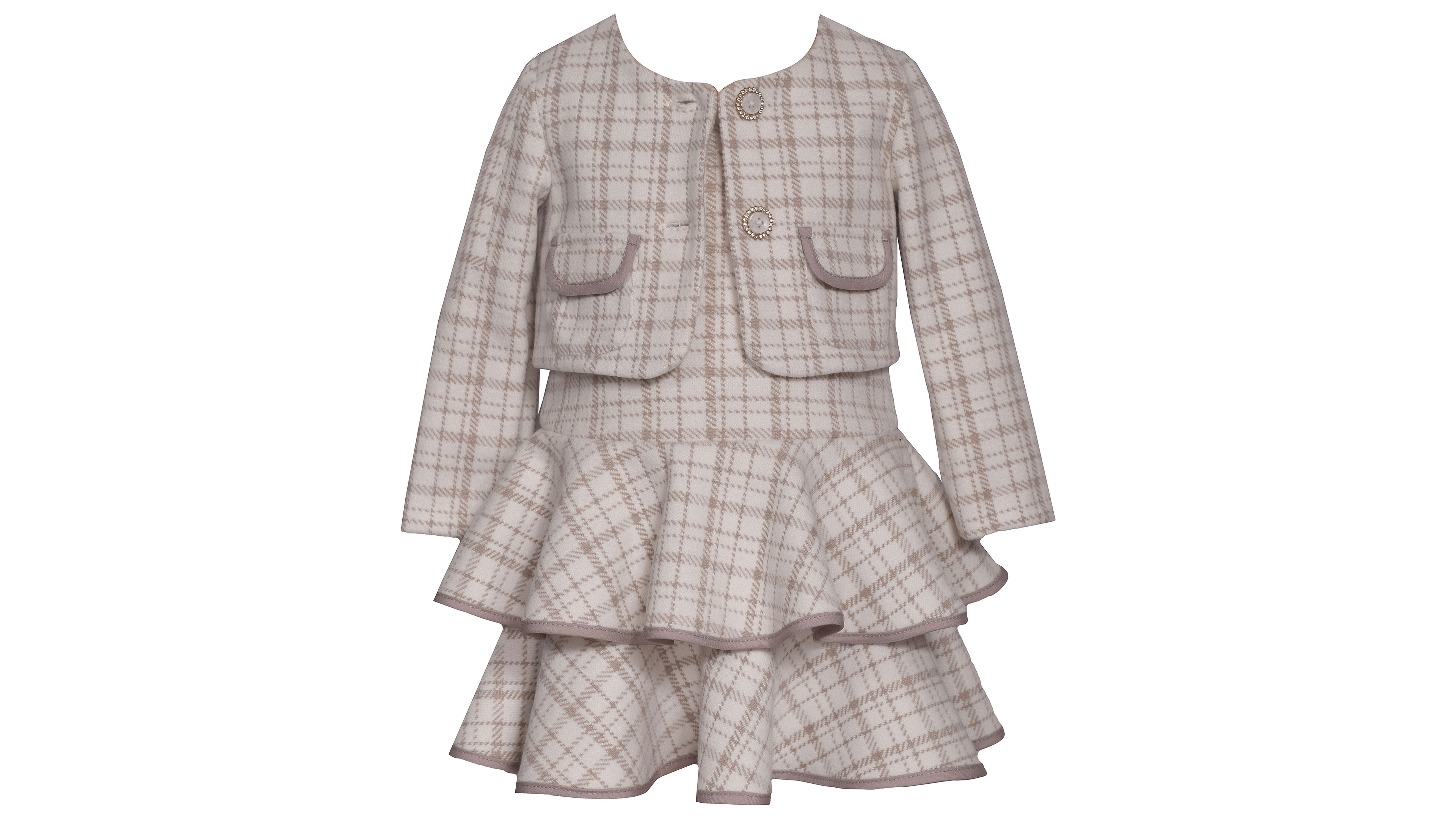 Bonnie Baby Girls' Plaid Tiered Dress and Cardigan, 2-Piece Set