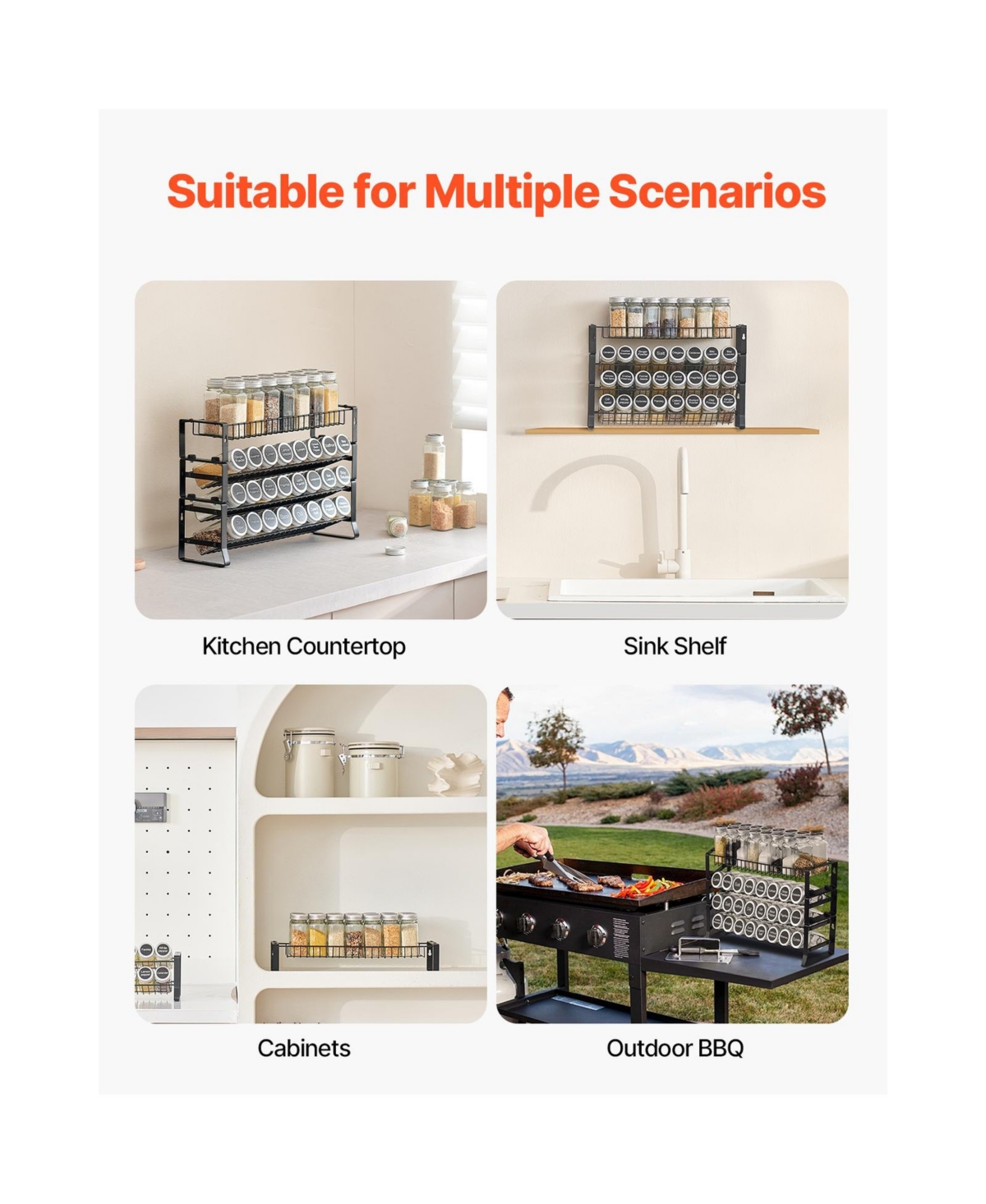 Sugift 4-Tier Stackable Detachable Spice Rack Organizer for Cabinet Countertop Pantry