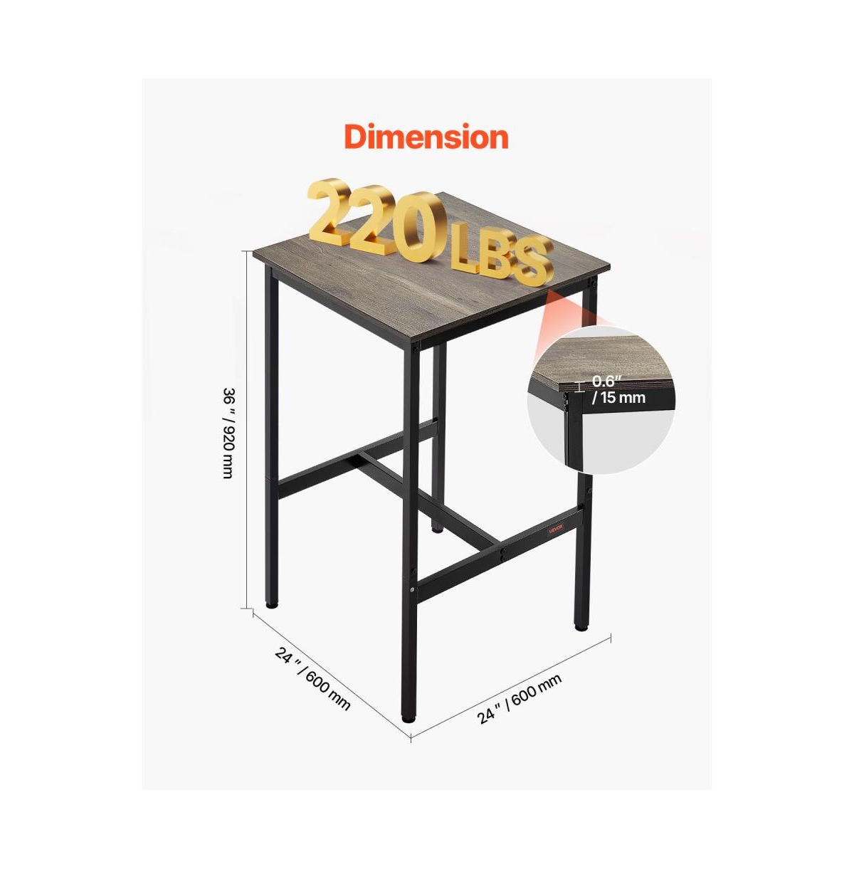 Slickblue Square High Top Bar Table with Metal Frame for Kitchen Dining