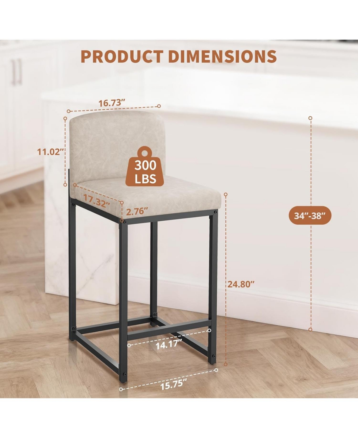 gaomon Set of 6 Modern Bar Stools Pu Leather Counter Height Barstools with Back, Upholstered Bar Chairs for Kitchen Island and Home Bar