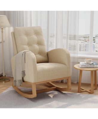 Nursery Rocking Chair Modern Ergonomic High Back with Adjustable Footrest Soft Fleece Upholstered Sturdy Wooden Legs Glider Armchair