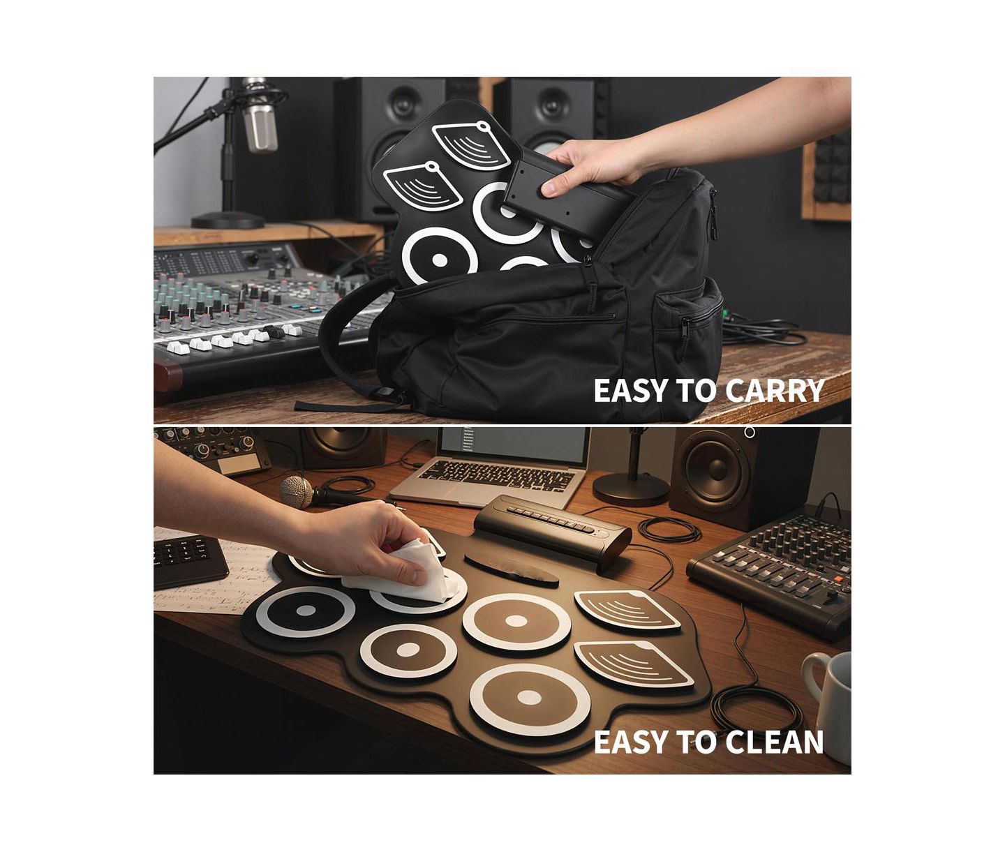 Детские игрушки homfan Roll-Up Electronic Drum Kit Bluetooth MIDI 9-Pad, Ages 10+ — фото 2