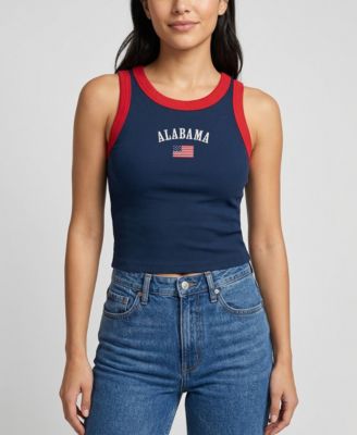 Women's Navy/Red Alabama Crimson Tide Americana Wordmark Ribbed Tank Top
