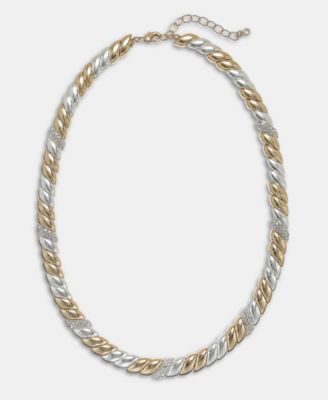 Crystal Stone Two-Tone Necklace, 16" + 2" extender