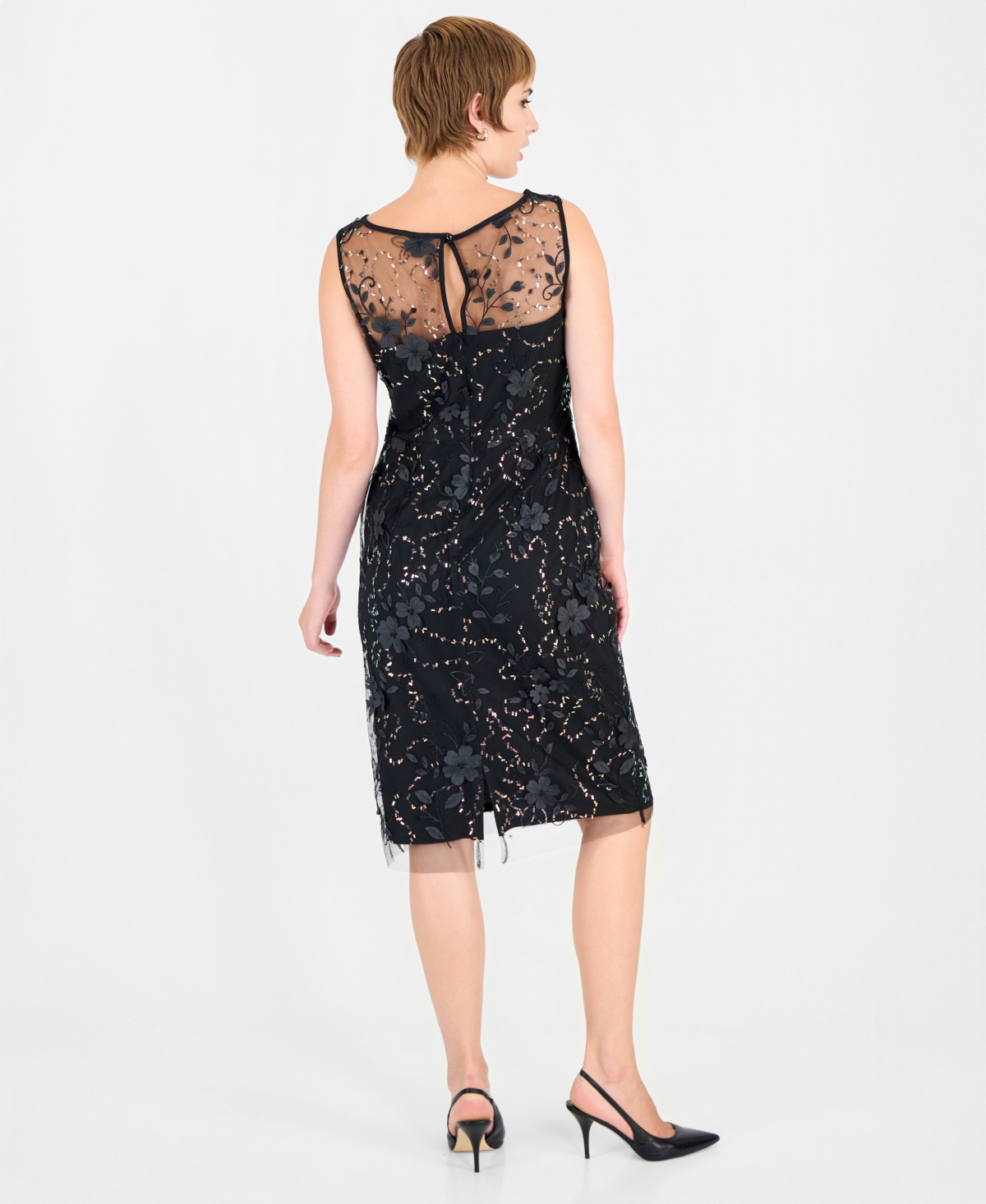 Connected Women's Floral-Print Sequin Boat-Neck Sheath Dress