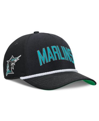 Men's Black Florida Marlins Cooperstown Collection Rise Adjustable Hat