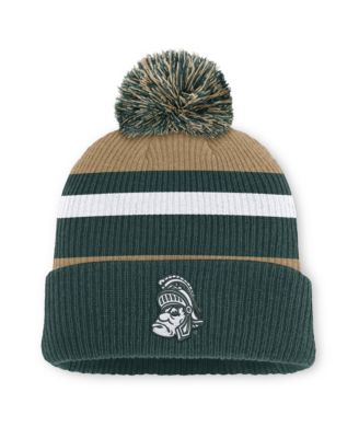Men's and Women's Forest Green/Beige Michigan State Spartans Legacy Striped Cuffed Knit Hat with Pom