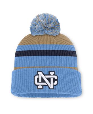 Men's and Women's Carolina Blue/Beige North Carolina Tar Heels Legacy Striped Cuffed Knit Hat with Pom