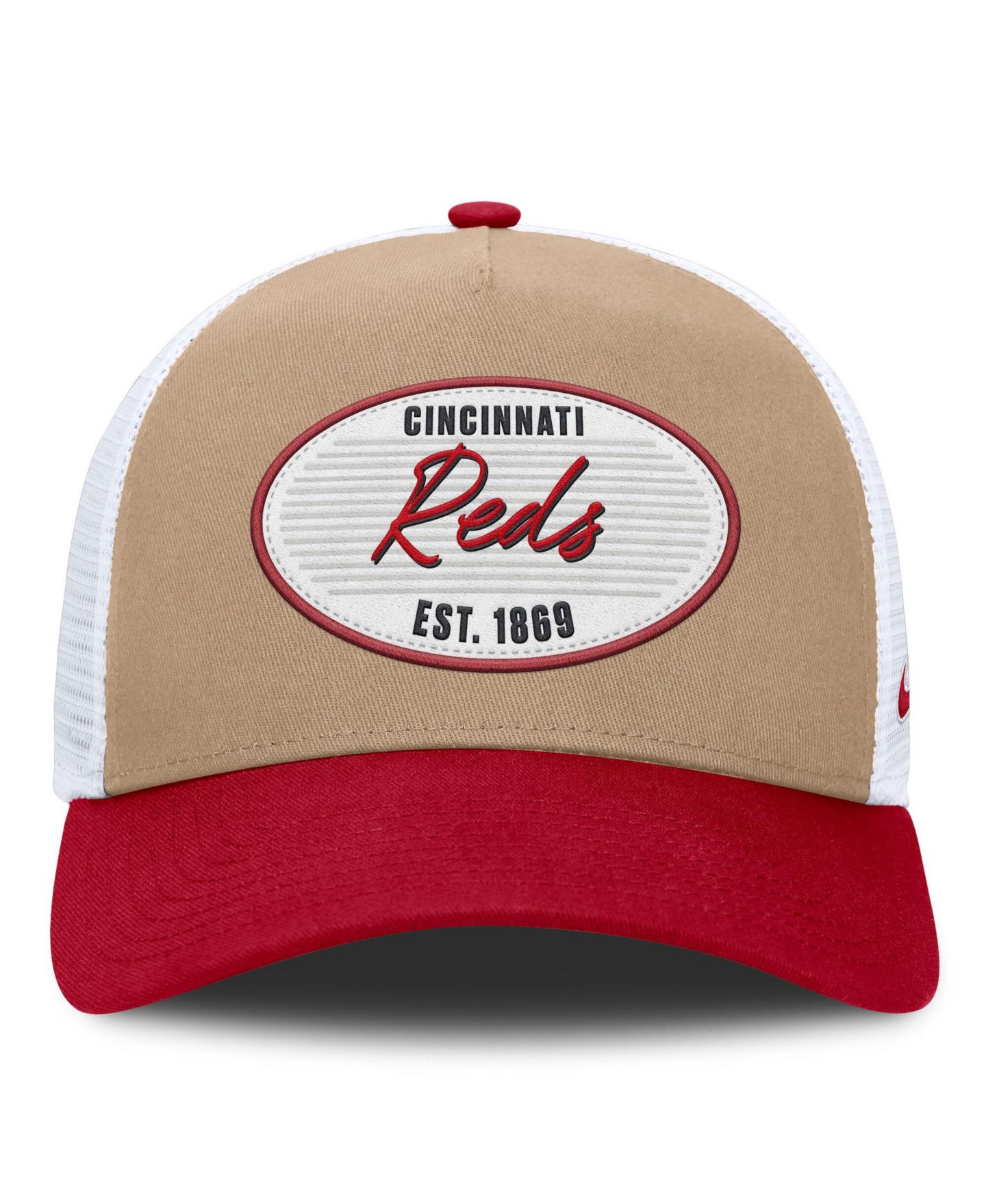Мужская кепка Nike Khaki/Red Cincinnati Reds Rise A-Frame Trucker Adjustable Hat — фото 2