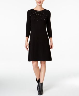 Nine West - Studded A-Line Sweater Dress