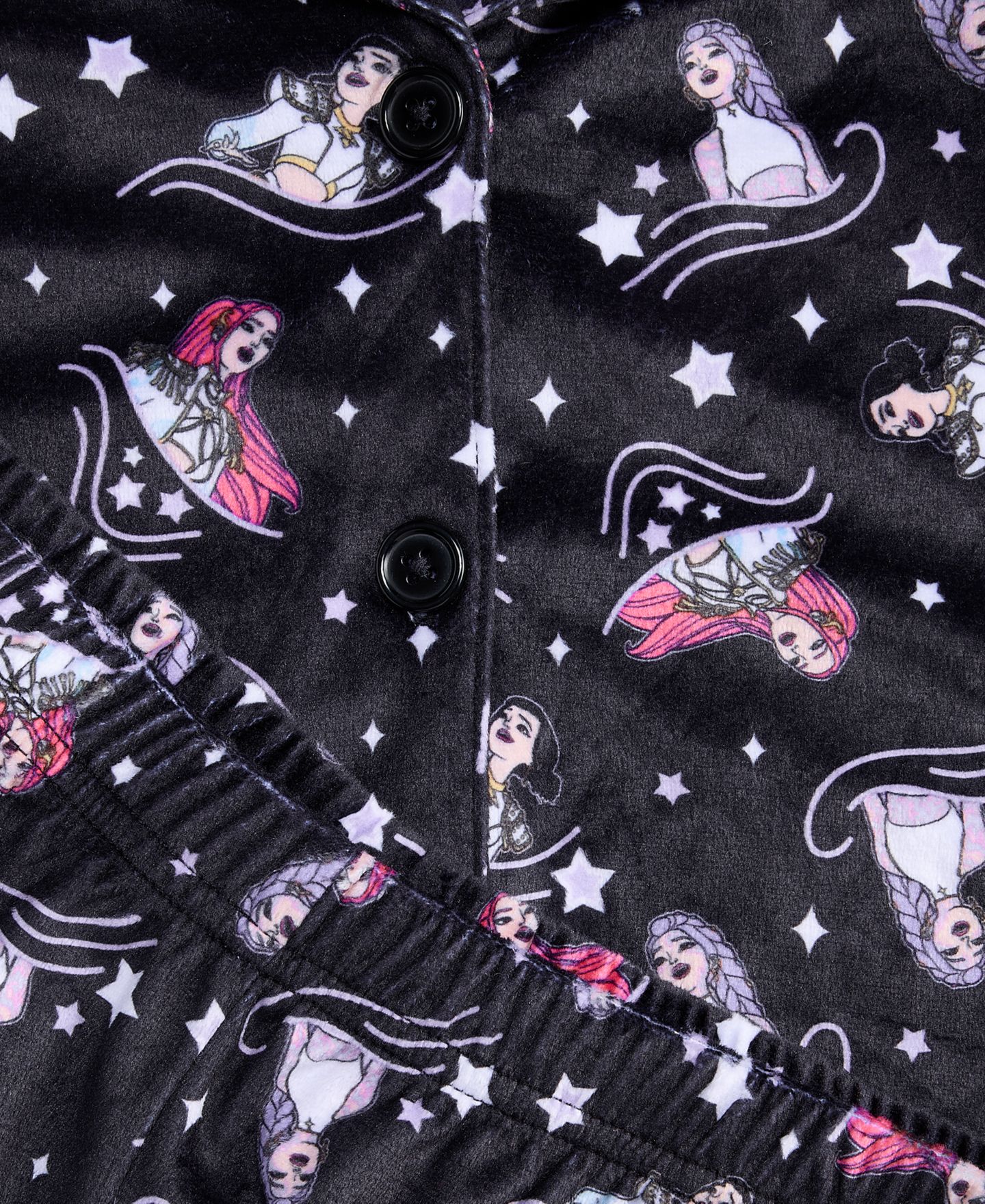K-Pop Girls' 4-16 Button-Down Long-Sleeve Pajama Top and Pants, 2-Piece Set, цвет: Чёрный — фото 3