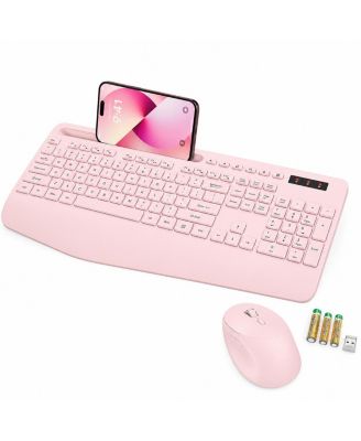 Wireless Ergonomic Wrist Rest Keyboard and Mouse Combo for Mobile Devices and Computers