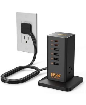 9-in-1 65W USB-C Flat-Plug Power Strip, Compatible with USB-A and USB-C Devices