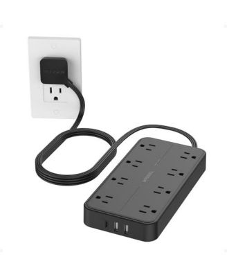 108 Flat-Plug 8-Outlet Surge-Protector Power Strip with USB for Phones and Tablets