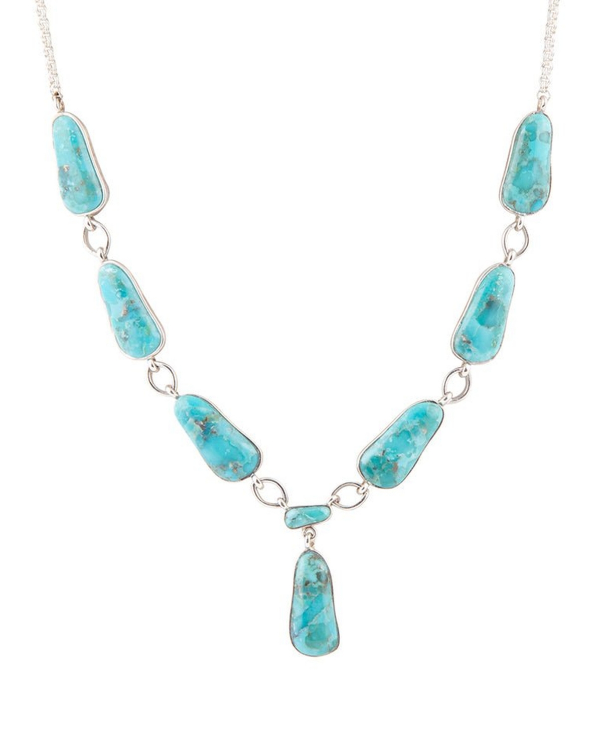 Barse Biwa Blue Turquoise And Silver Link Necklace In Silver,turquoise