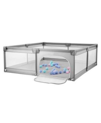 Baby Playpen with Zipper Door and Breathable Mesh, Large Indoor Outdoor Play Yard with 50 Ocean Balls