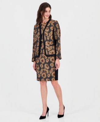 Women's Sleeveless Jacquard Sheath Dress & Floral Cardigan