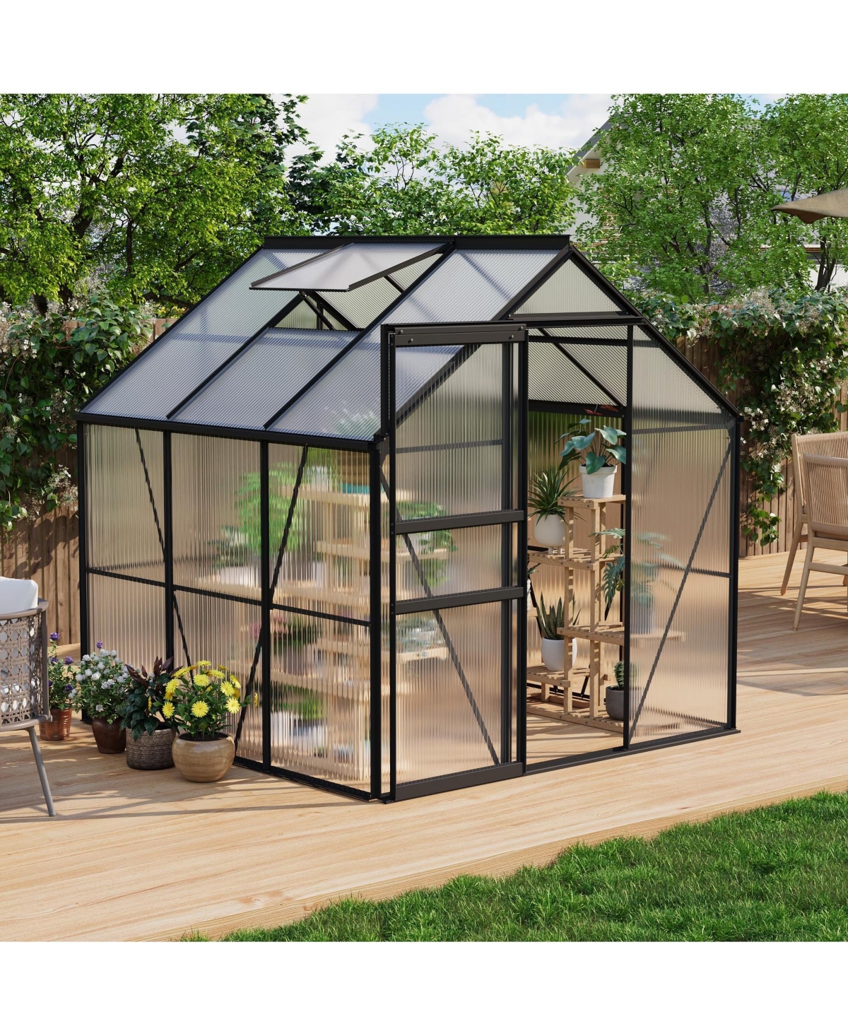 6 x Ft Walk-in Aluminum Greenhouse with Sections, Outdoor Garden Plant House for Backyard Patio and Balcony
