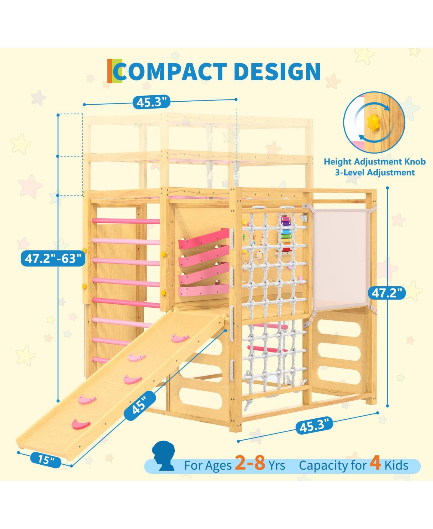 Детская игрушка homfan 9-in-1 Wooden Indoor Jungle Gym, Supports 4 Kids, Ages 2-8 — фото 2
