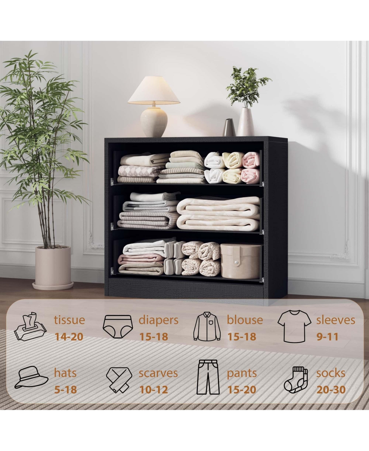 gaomon 3 Drawer Dresser for Bedroom, 30.5" Tall Wooden Storage Chest with Deep Drawers for Closet, Living Room