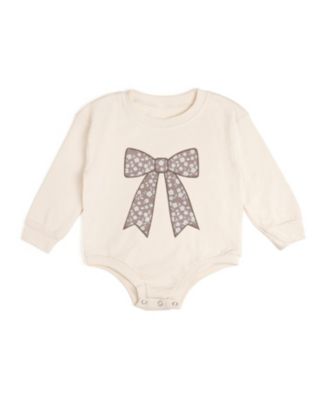 Baby Girls Floral Bow Patch Long Sleeve Romper