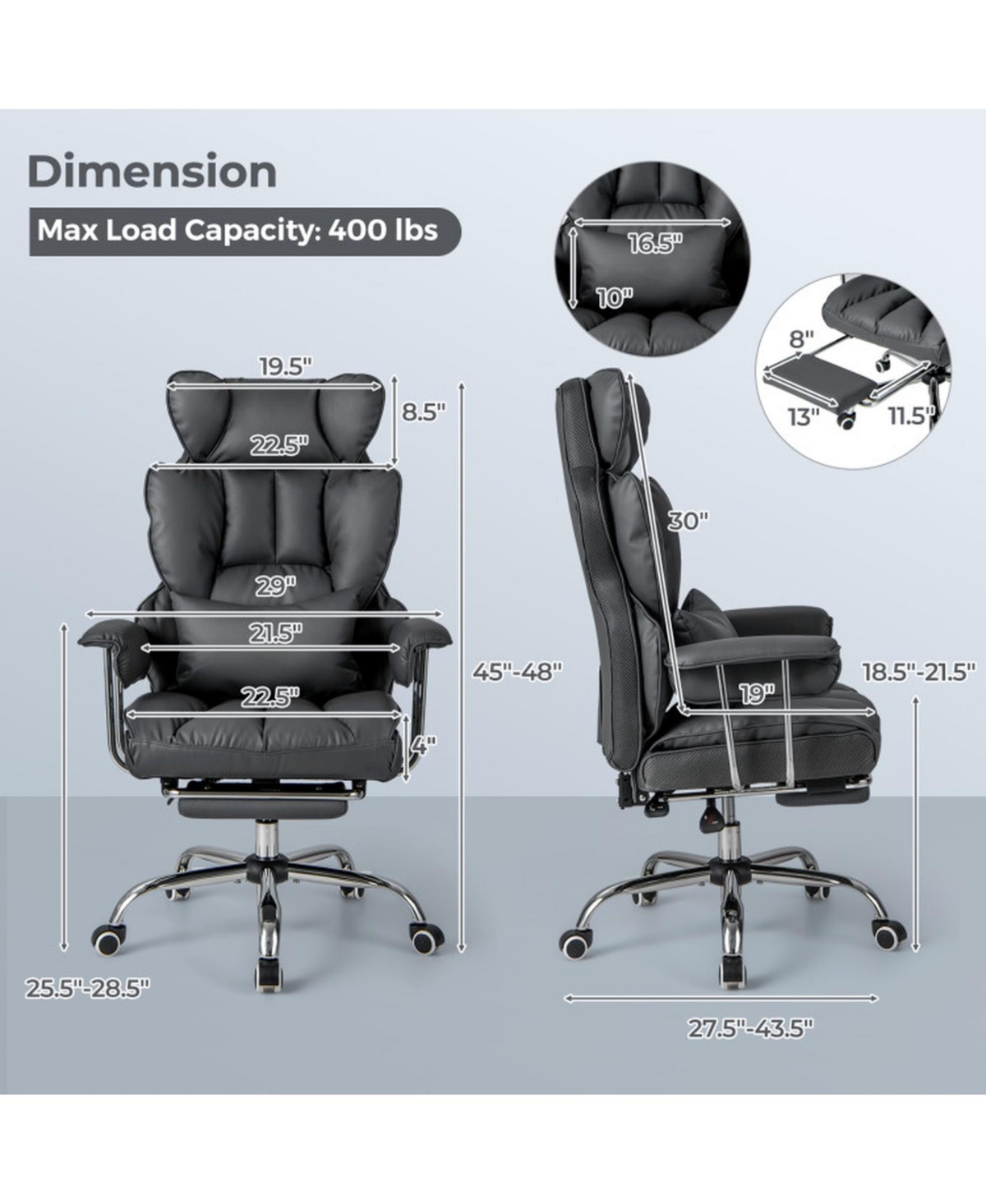 Sugift Big and Tall Executive Office Chair with Footrest and Lumbar Pillow
