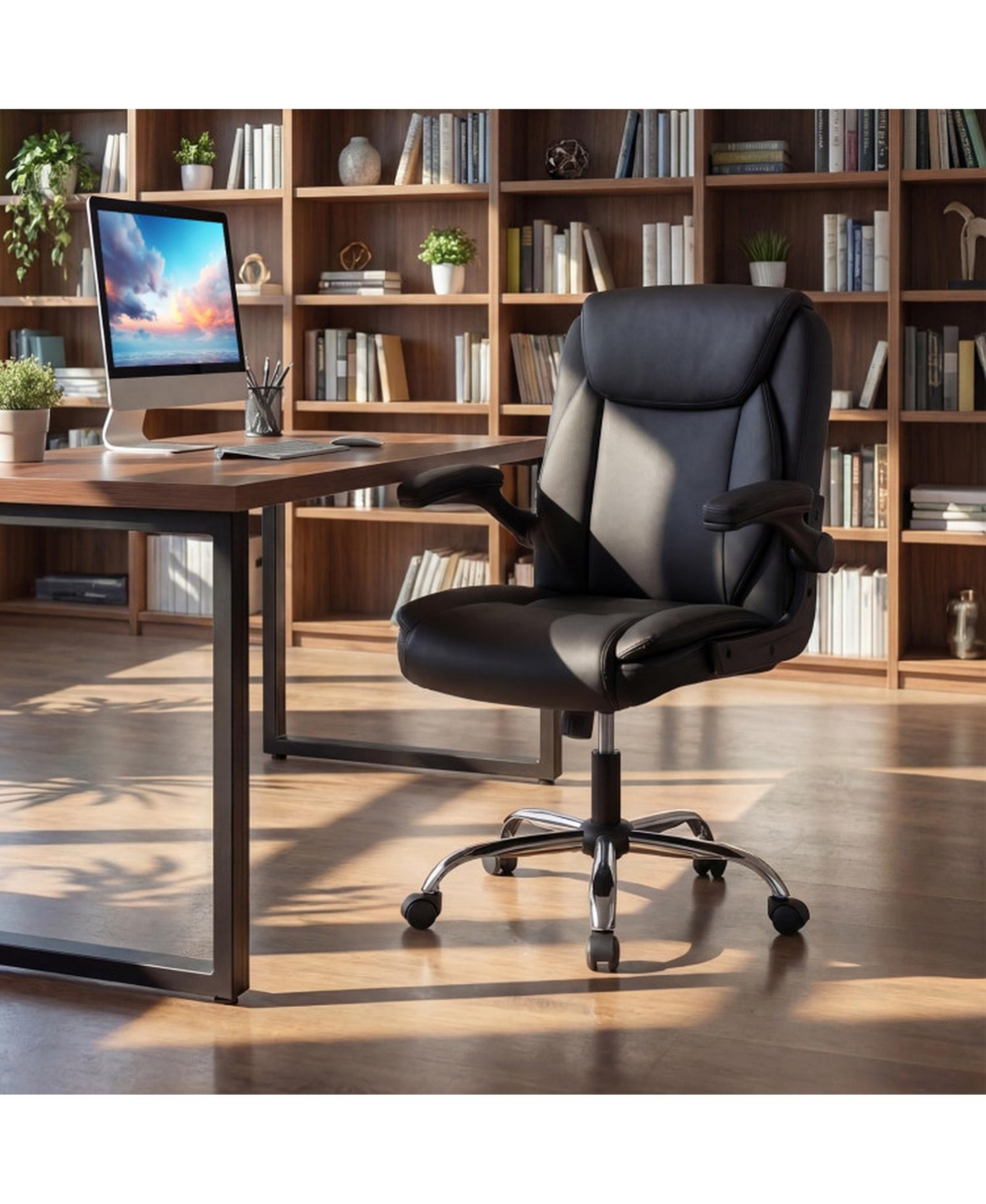Sugift Ergonomic Leather Office Chair with Flip-Up Armrests and Rocking Function